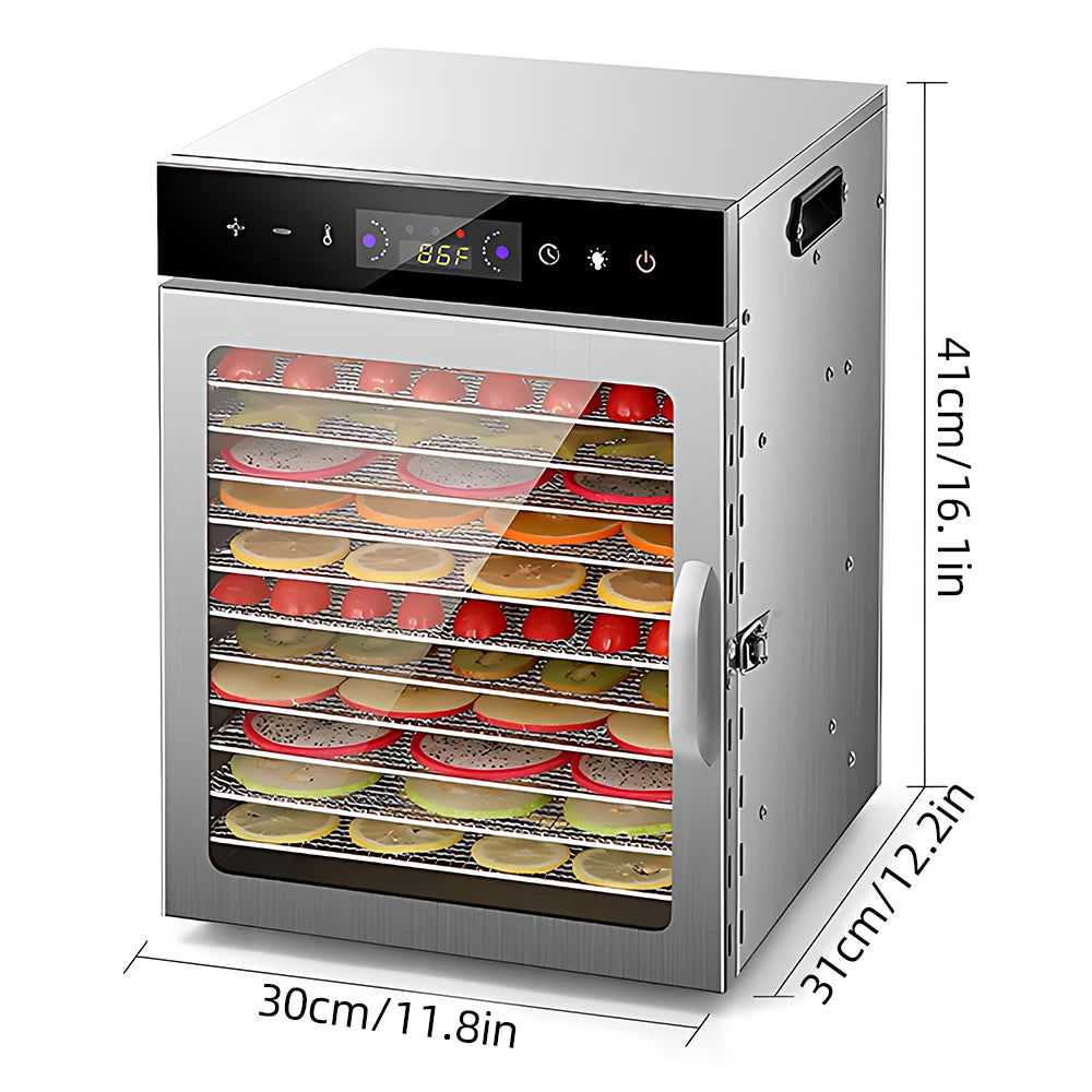 Dehydrators for Food and Jerky with 24H Timer and Light, 12 Drying Racks 800W 30-90℃ Vegetable Fruit Dehydrator EU Plug