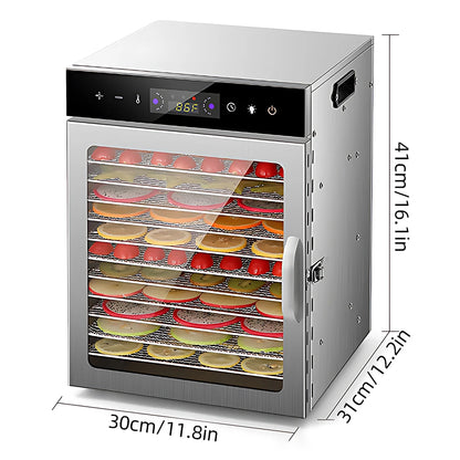 Dehydrators for Food and Jerky with 24H Timer and Light, 12 Drying Racks 800W 30-90℃ Vegetable Fruit Dehydrator EU Plug