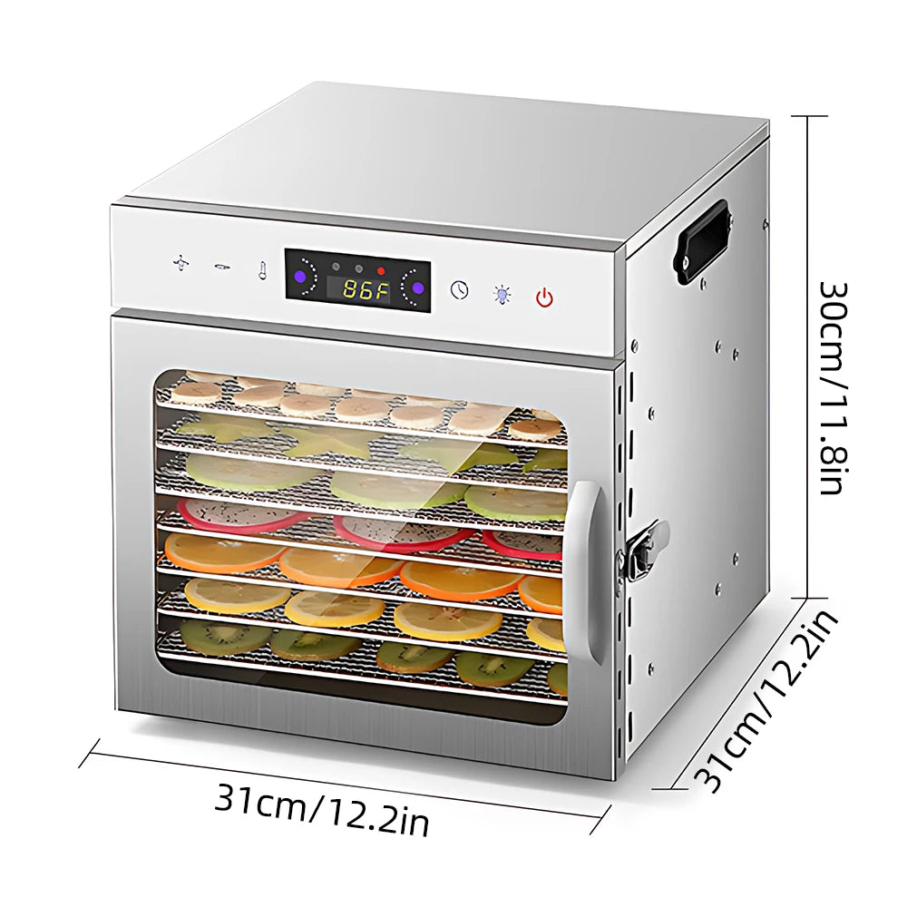 Dehydrators for Food and Jerky with 24H Timer and Light, 12 Drying Racks 800W 30-90℃ Vegetable Fruit Dehydrator EU Plug